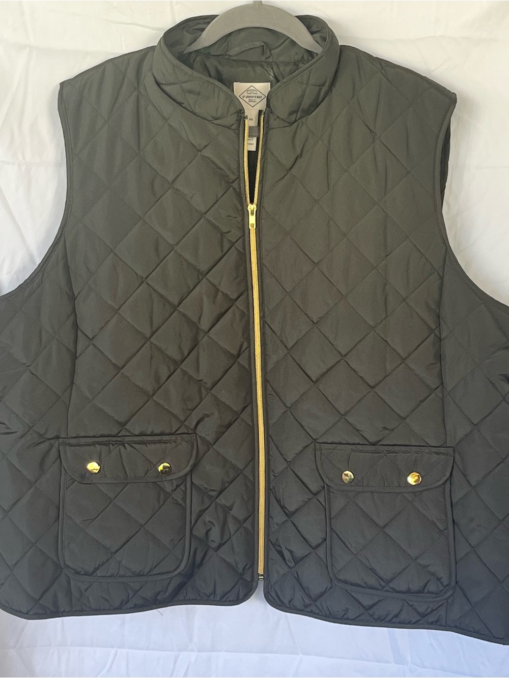 St. John's Bay Olive Green Quilted Vest with Gold Hardware